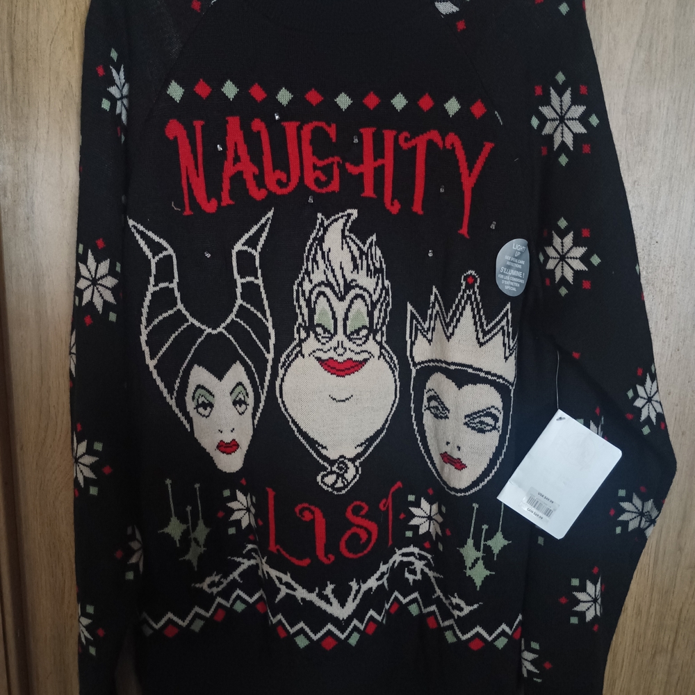 Disney Black and Red Crew Neck Sweater Naughty List Design